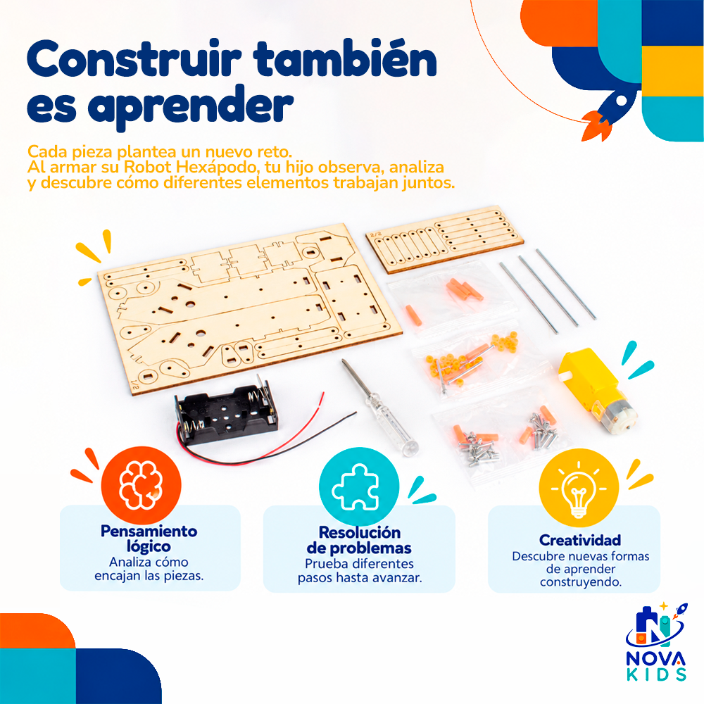 KIT ROBOT HEXÁPODO- PIEZA EDUCATIVA STEM CONSTRUCCIÓN Y EXPERIMENTACIÓN Stem Diy Auto Madera Para Armar Proyecto Educativo Ciencia Stem Diy Juguete