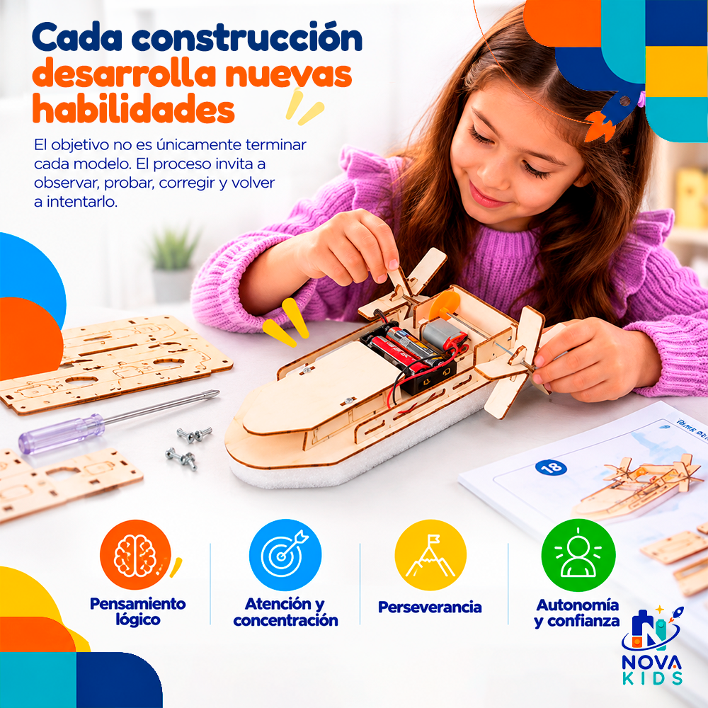 KIT EXPERIMENTAL TIERRA, MAR Y AIRE - HELICÓPTERO, BARCO, AVIONETA ARMABLE Auto Madera Para Armar Proyecto Educativo Ciencia Stem Diy Juguete