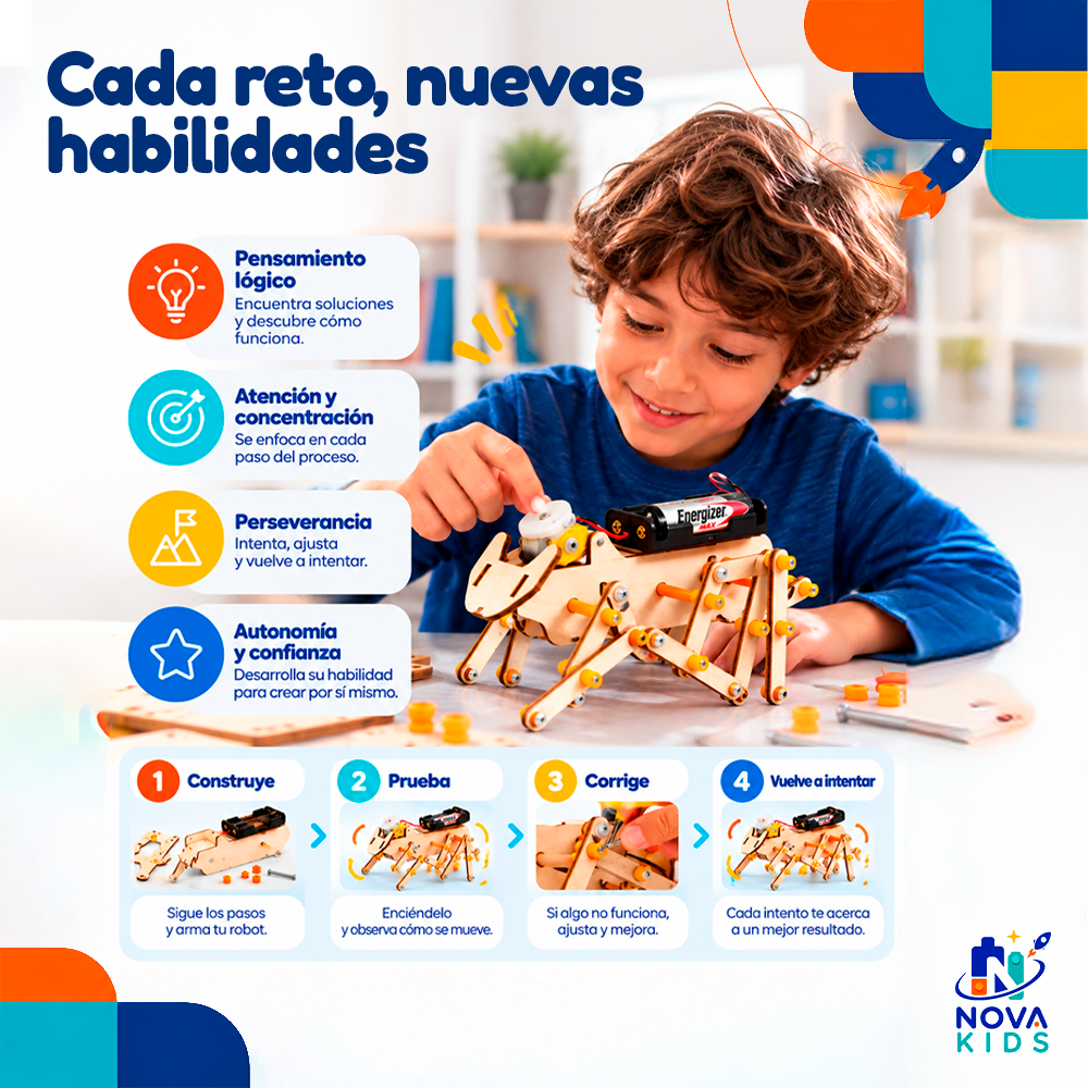 KIT ROBOT HEXÁPODO- PIEZA EDUCATIVA STEM CONSTRUCCIÓN Y EXPERIMENTACIÓN Stem Diy Auto Madera Para Armar Proyecto Educativo Ciencia Stem Diy Juguete