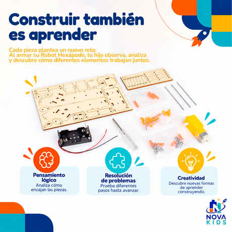 KIT ROBOT HEXÁPODO- PIEZA EDUCATIVA STEM CONSTRUCCIÓN Y EXPERIMENTACIÓN Stem Diy Auto Madera Para Armar Proyecto Educativo Ciencia Stem Diy Juguete