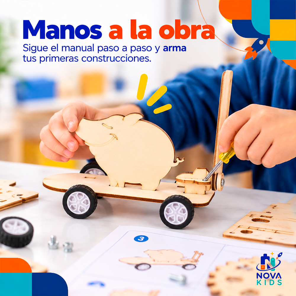 KIT DIDÁCTICO PARA ARMAR DE MADERA STEM-JUGUETE INFATIL - PRIMER GRADO Auto Madera Para Armar Proyecto Educativo Ciencia Stem Diy Juguete