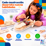 KIT EXPERIMENTAL TIERRA, MAR Y AIRE - HELICÓPTERO, BARCO, AVIONETA ARMABLE Auto Madera Para Armar Proyecto Educativo Ciencia Stem Diy Juguete